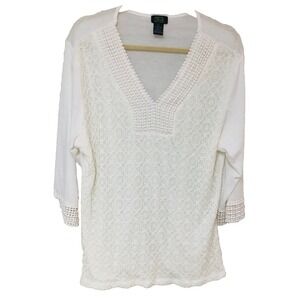 Shannon Ford Womens Embroidered Lace Top Ivory 3/4 Feminine Office Casual 2X